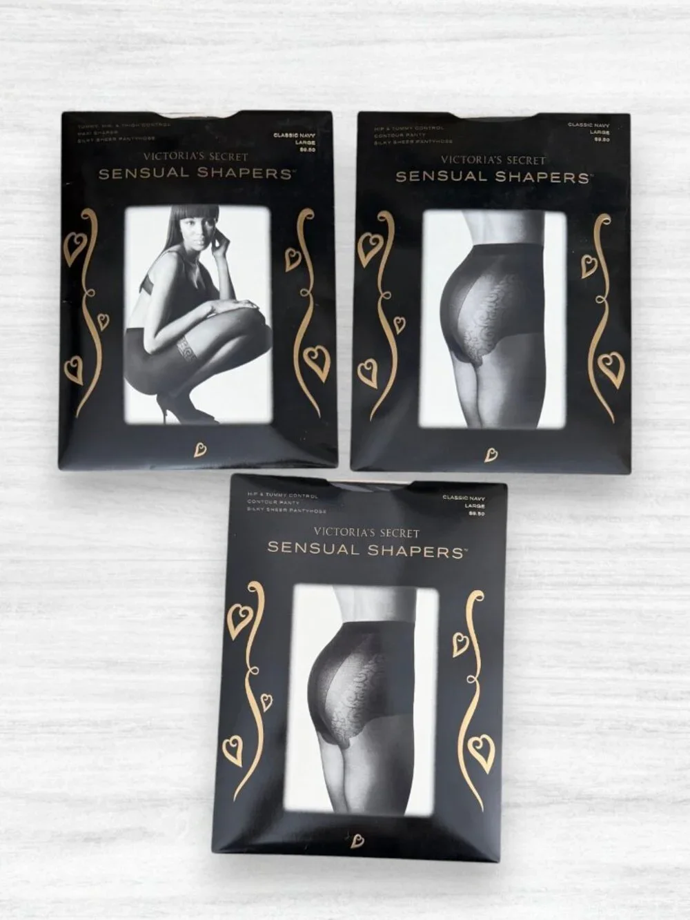 Vintage Victoria’s Secret Sensual Shapers Sheer Navy Large Pantyhose 3 Pair Lot